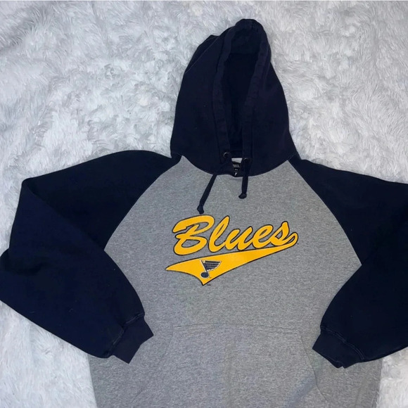 St. Louis Blues NHL Hockey Jersey Gray and Navy Hoodie size Large - Picture 1 of 4